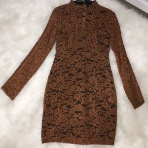 Long Brown Sleeve Lace Dress